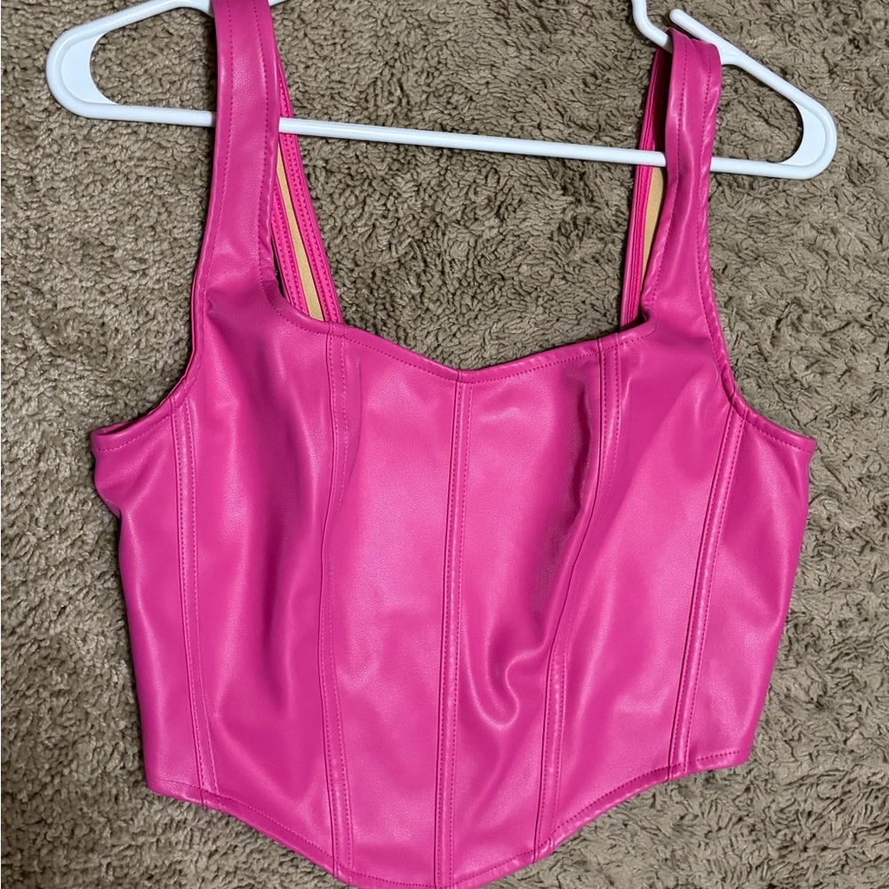 Faux Leather Pink Crop Top Tank